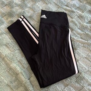 Adidas Black and White Leggings with Signature Stripes‎